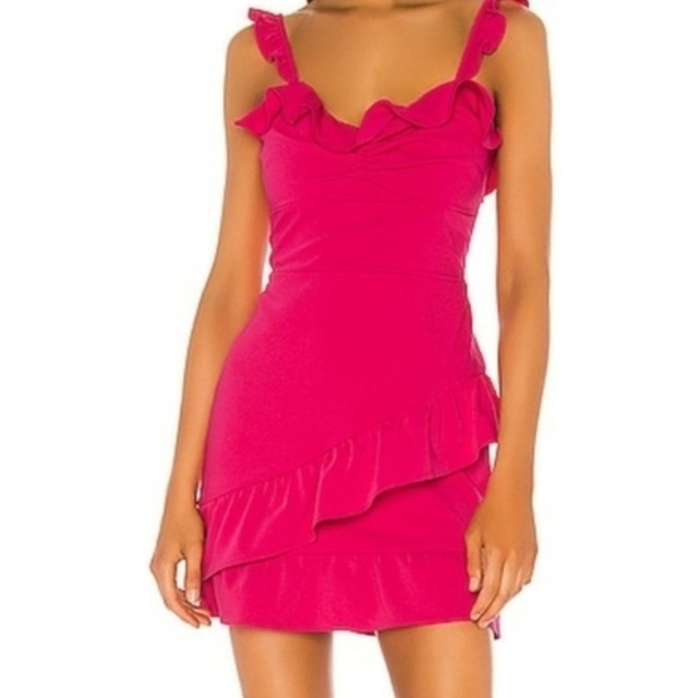 Lovers + Friends Womens XS Hot Pink Ruffle Mini Dress